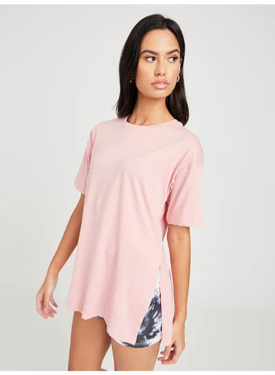 Closet By Styli Round Neck Longline T-Shirt Pink