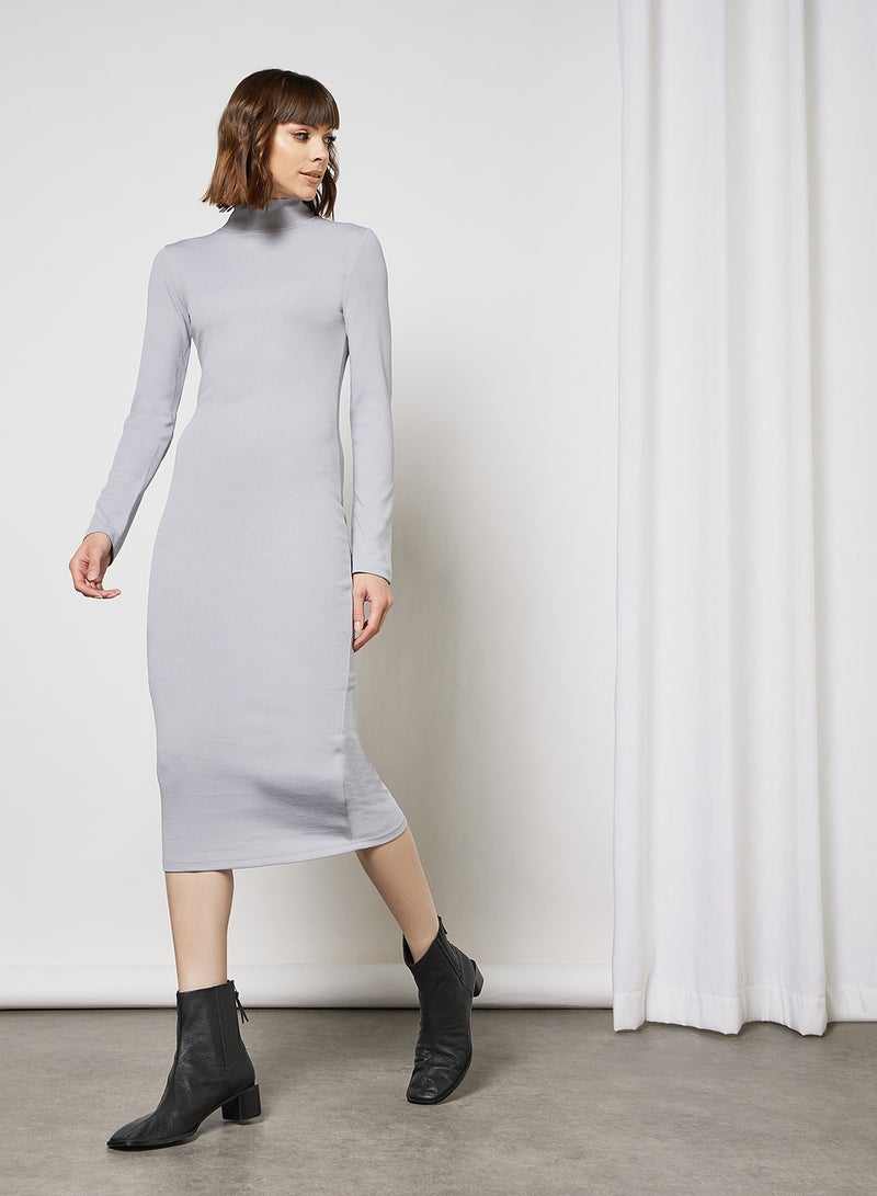 Aila - Casual High Neck Long Sleeve Bodycon Evening Maxi Solid Knit Dress 62 Lite Grey - Image 1