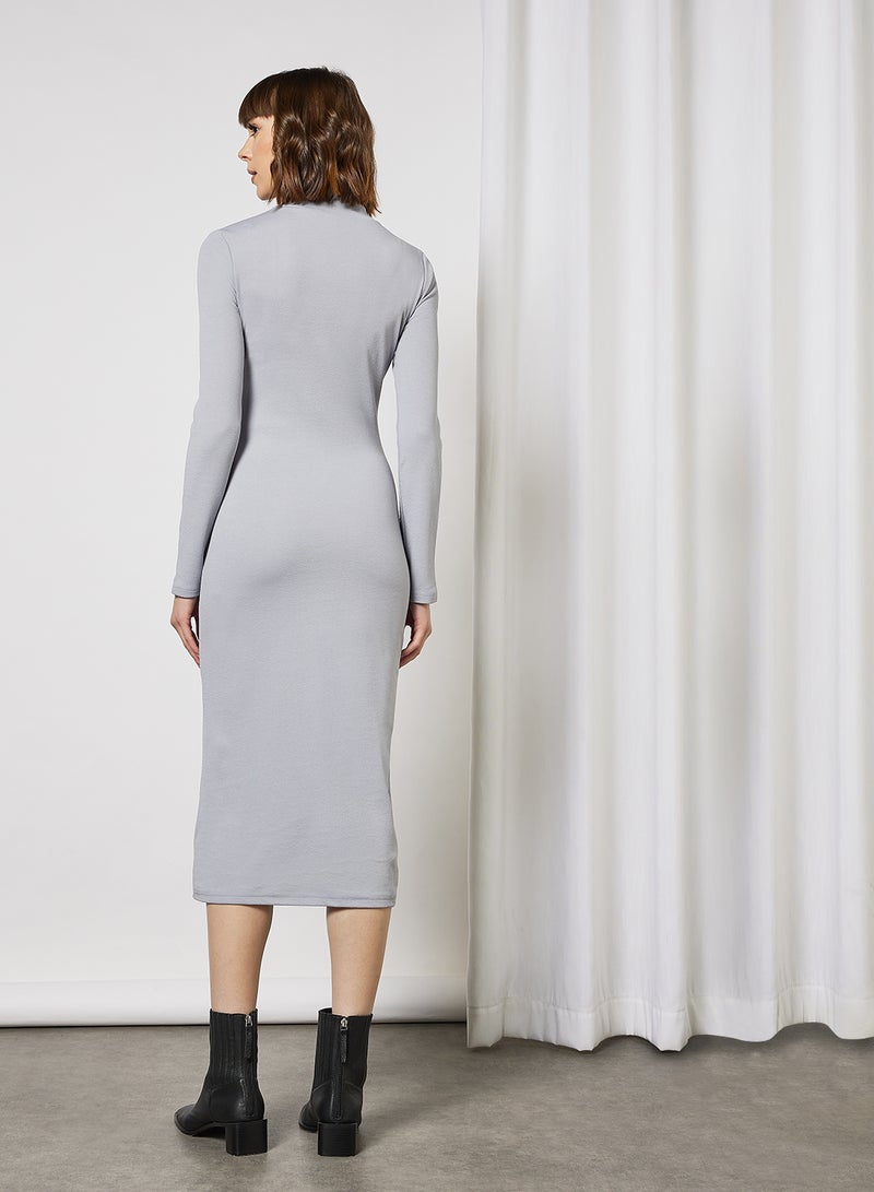 Aila - Casual High Neck Long Sleeve Bodycon Evening Maxi Solid Knit Dress 62 Lite Grey - Image 1