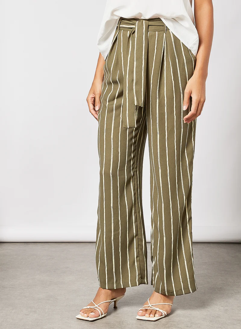 PIECES Striped Straight Fit Pants Grape Leaf/Mellow Yellow