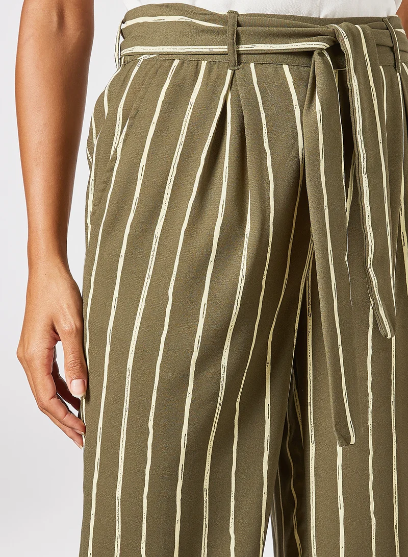 PIECES Striped Straight Fit Pants Grape Leaf/Mellow Yellow
