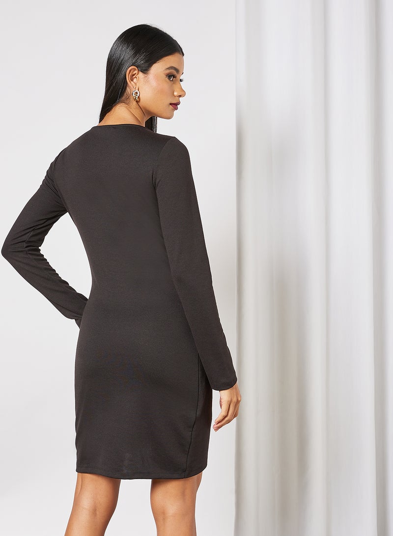 PIECES - Erry Asymmetric Long Sleeve Dress Black - Image 1