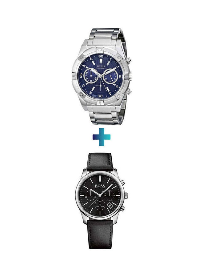 GUESS Men's Stainless Steel Analog Watch U0377G2 With  Leather Analog Watch 1513430