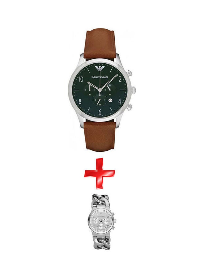 EMPORIO ARMANI Men's Leather Analog Watch AR1941 And Stainless