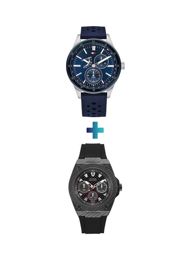 GUESS Men's Water Resistant Analog Watch W1048G2 With Silicone Chronograph Watch 1791635 Set - Image 1