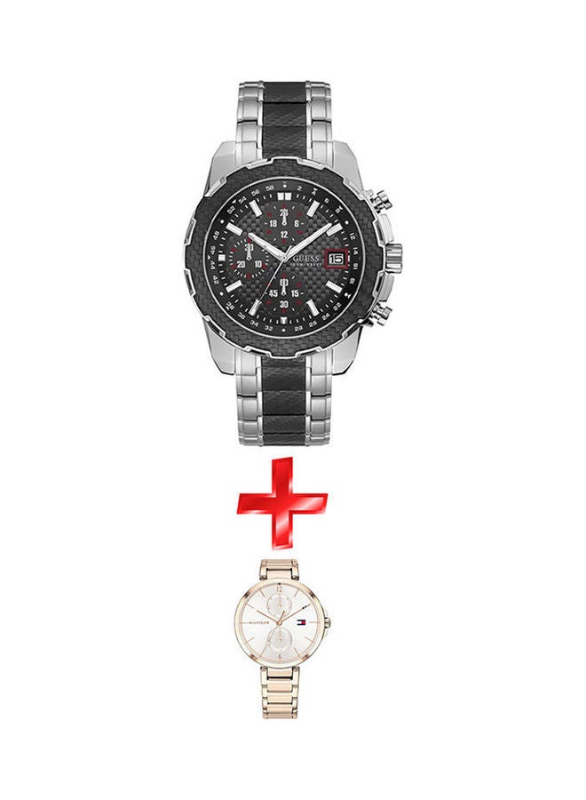 GUESS Men's Water Resistant Chronograph Watch W1046G1 With Stainless Steel Analog Watch 1782124 Set - Image 1