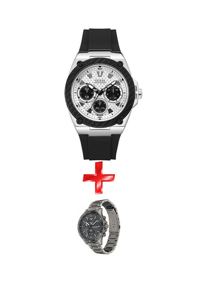 GUESS Men's Silicone Analog Watch W1049G3 With Stainless Steel Chronograph Watch 1791719 Set - Image 1