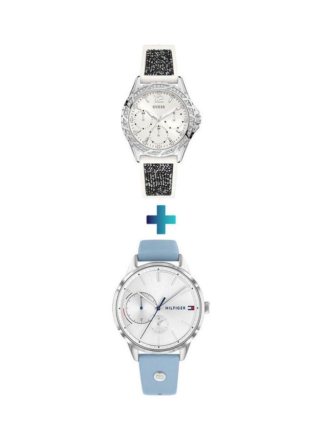 جس ساعة يد سويرل بعقارب مقاومة للماء طراز W1096L1 مع ساعة يد بعقارب وسوار من الجلد طراز 1782023 للنساء - Image 1