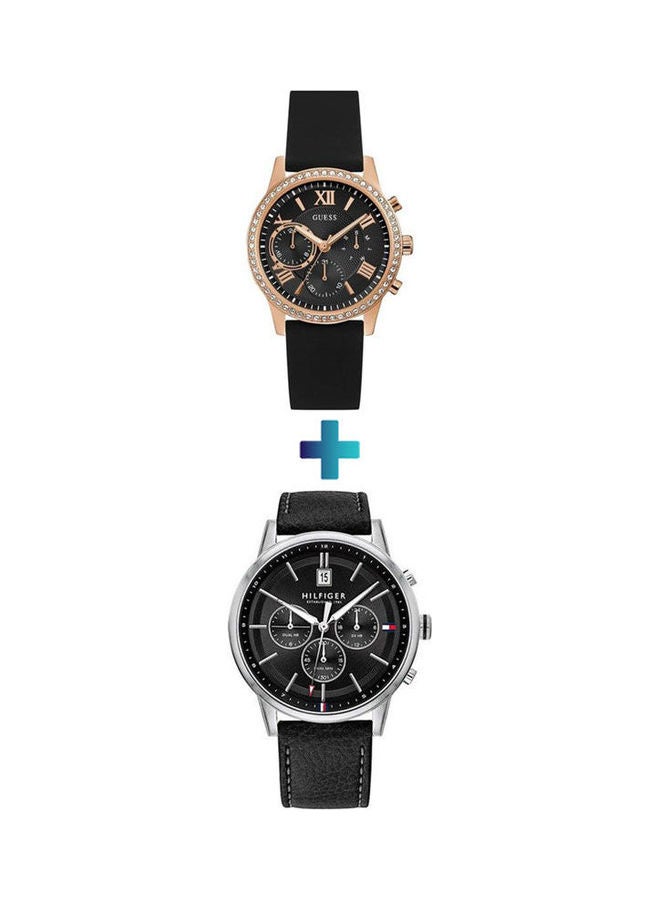 GUESS Women's Round Rubber Chronograph Quartz Wrist Watch With Leather Analog Watch 1791630 Set - Image 1