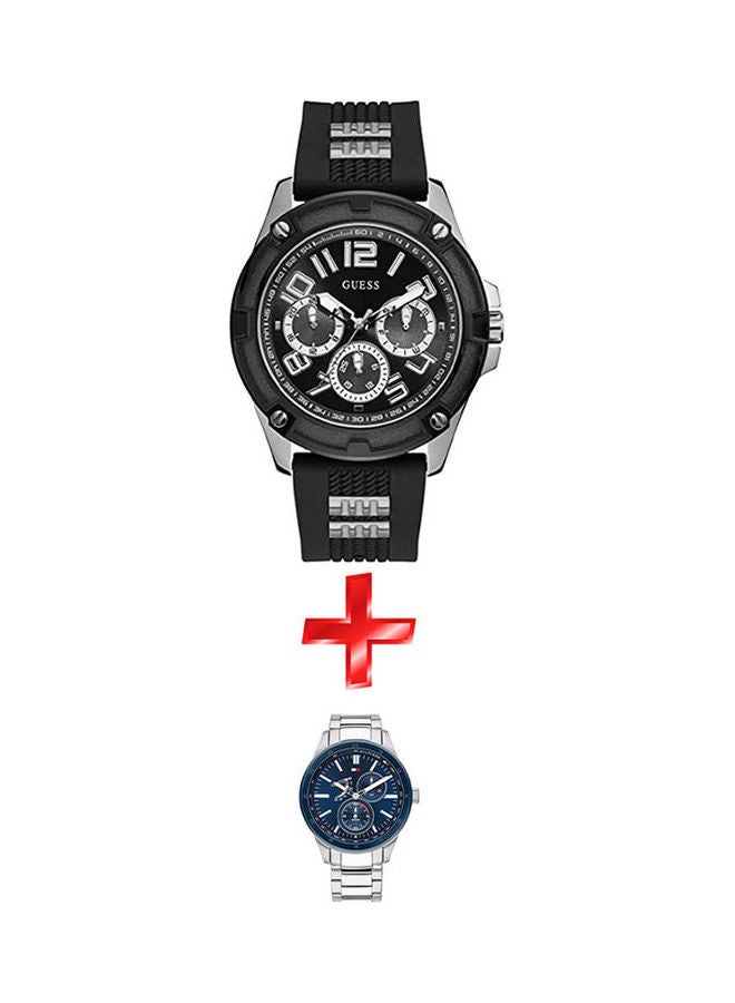 جس ساعة يد بعقارب وسوار من المطاط طراز GW0051G1 مع ساعة بعقارب وسوار من الستانلس ستيل طراز 1791640 للرجال - Image 1