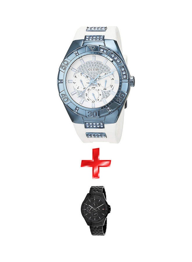 GUESS Women's Rubber Chronograph Watch W0653L2 With Stainless Steel Chronograph Watch 1791611 - Image 1