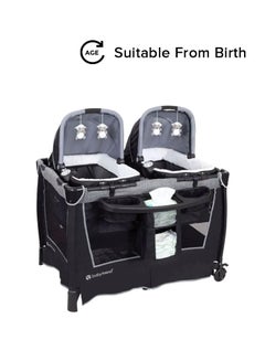 2-In-1 Removable Musical Vibration Rocker Bassinet Nursery Center For Twins With Canopy And Carry Handles