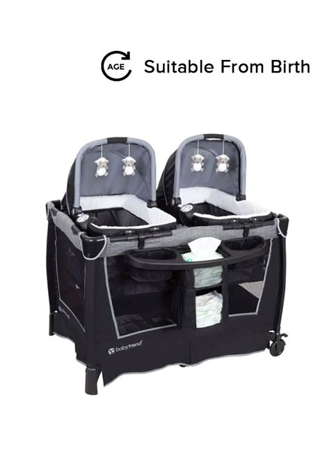 2-In-1 Removable Musical Vibration Rocker Bassinet Nursery Center For Twins With Canopy And Carry Handles