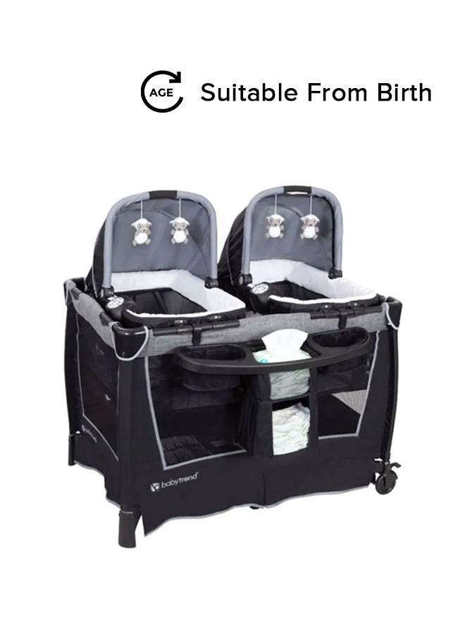 babytrend - 2-In-1 Removable Musical Vibration Rocker Bassinet Nursery Center For Twins With Canopy And Carry Handles - Image 1