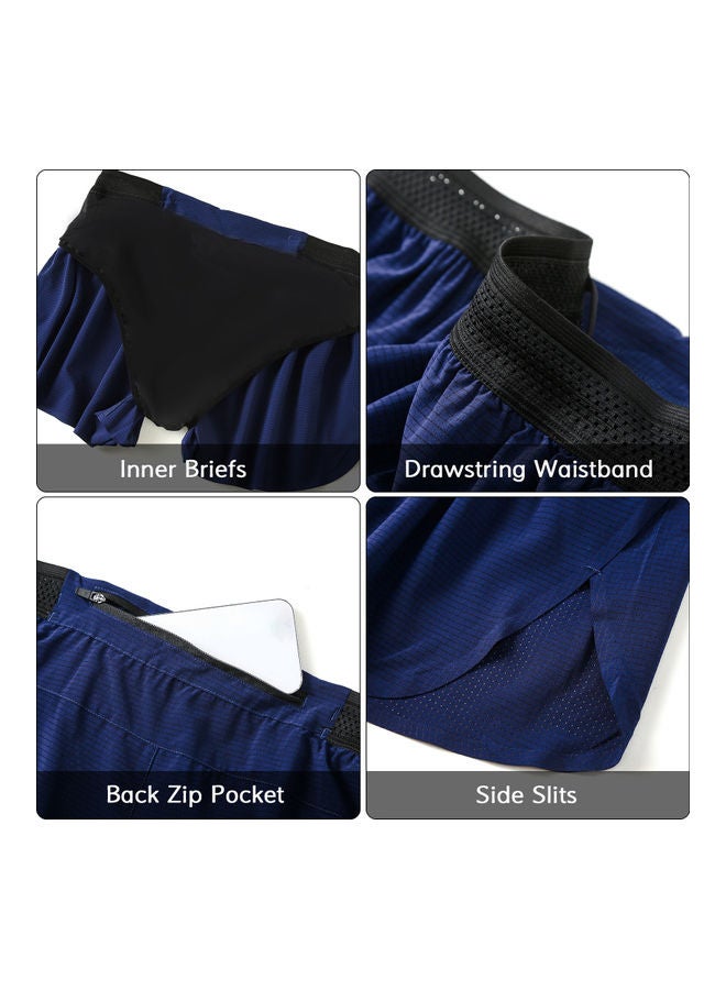2 in 1 Athletic Zipper Pocket Quick Dry Shorts 3XL - Image 4
