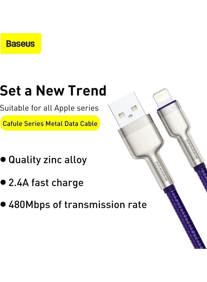Baseus 2-Meter Cafule Series Metal Data Cable USB To IP 2.4A Purple  - Image 2
