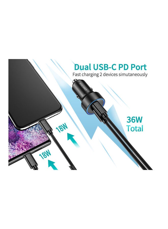 تشوتيك شاحن سيارة بمنفذي USB C PD أسود/أزرق - Image 2