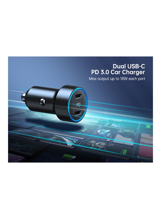 تشوتيك شاحن سيارة بمنفذي USB C PD أسود/أزرق - Image 3