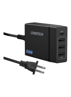 CHOETECH USB C PD And 3 USB A Port 72W Wall Charger Black  - Image 1