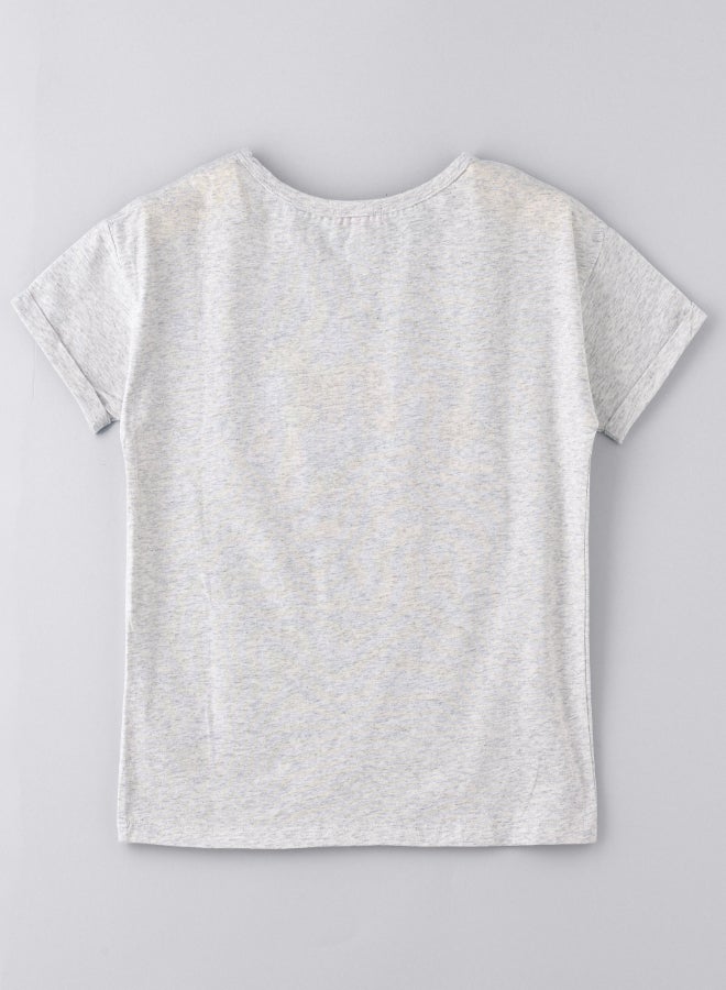 Jelliene Slogan Printed Sequin Detail T-Shirt Grey  - Image 2