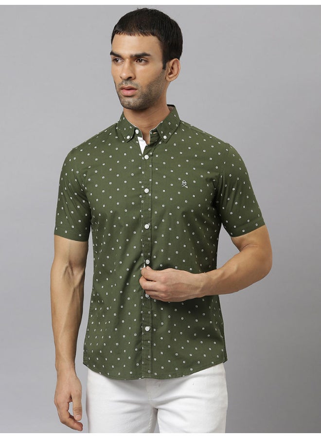 Thomas Scott - All-Over Printed Short Sleeve Shirt Olive - Image 1