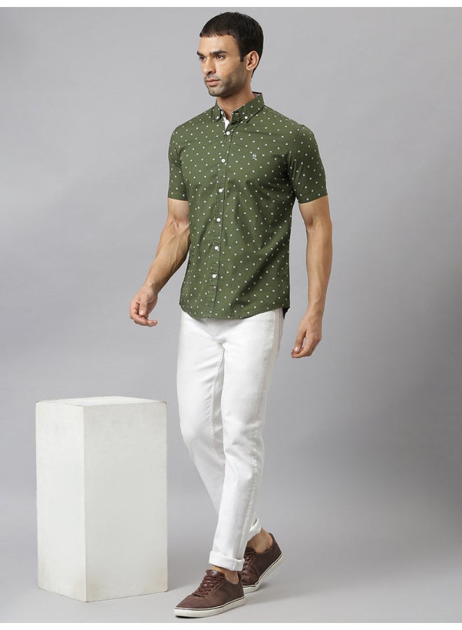 Thomas Scott - All-Over Printed Short Sleeve Shirt Olive - Image 1