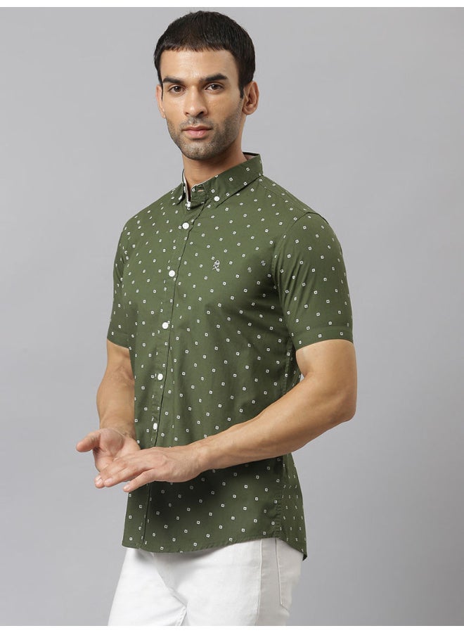 Thomas Scott - All-Over Printed Short Sleeve Shirt Olive - Image 1