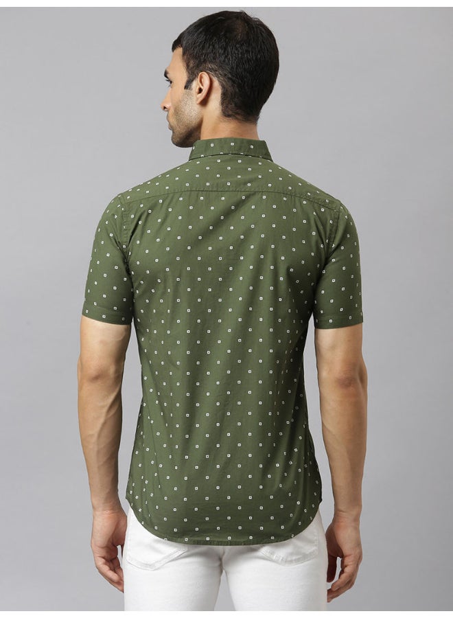 Thomas Scott - All-Over Printed Short Sleeve Shirt Olive - Image 1