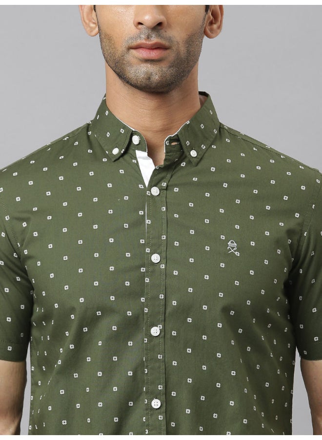 Thomas Scott - All-Over Printed Short Sleeve Shirt Olive - Image 1