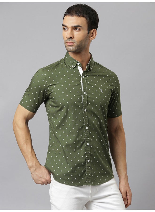 Thomas Scott - All-Over Printed Short Sleeve Shirt Olive - Image 1