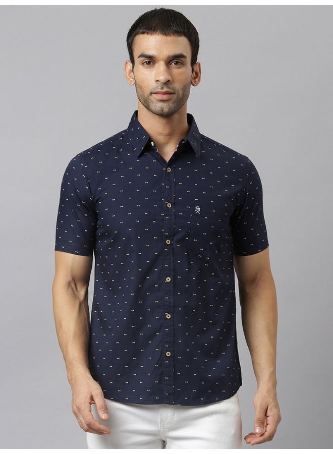 Thomas Scott All-Over Printed Short Sleeve Shirt Deep Navy Blue - Image 1