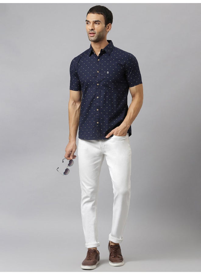 Thomas Scott All-Over Printed Short Sleeve Shirt Deep Navy Blue - Image 4