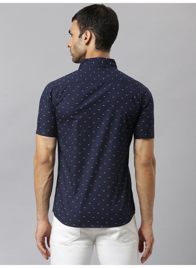 Thomas Scott All-Over Printed Short Sleeve Shirt Deep Navy Blue - Image 2