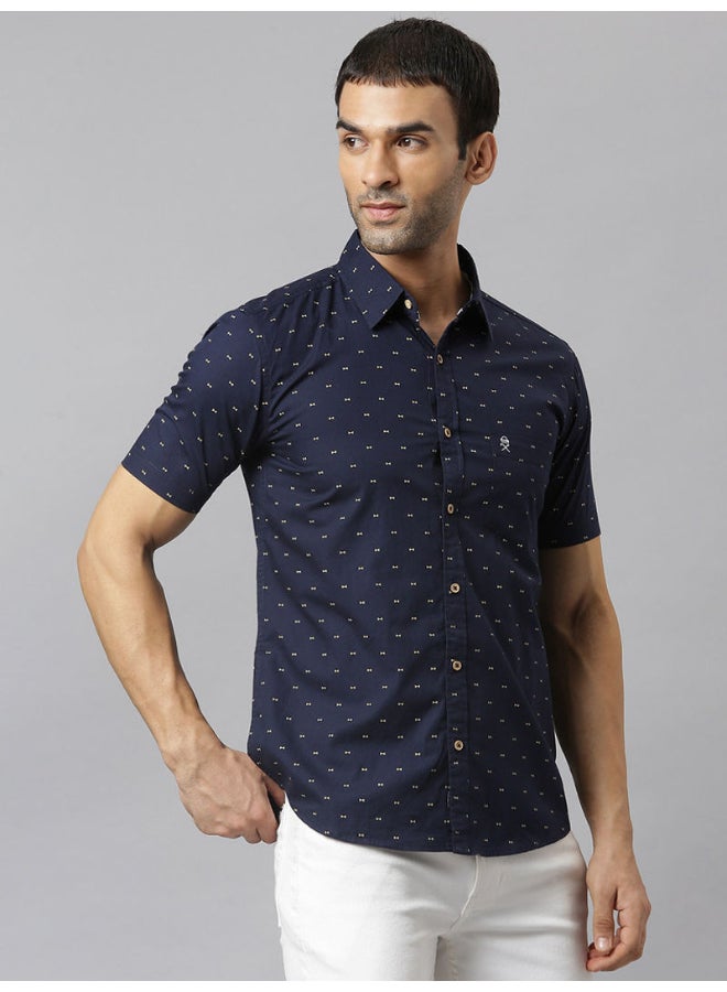 Thomas Scott All-Over Printed Short Sleeve Shirt Deep Navy Blue - Image 3
