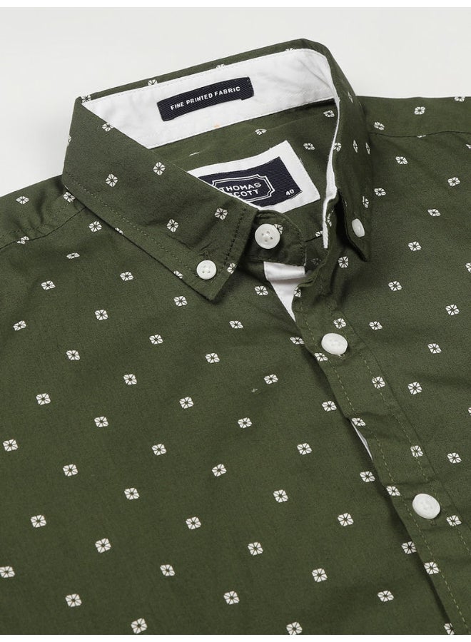 Thomas Scott - All-Over Printed Short Sleeve Shirt Olive - Image 1