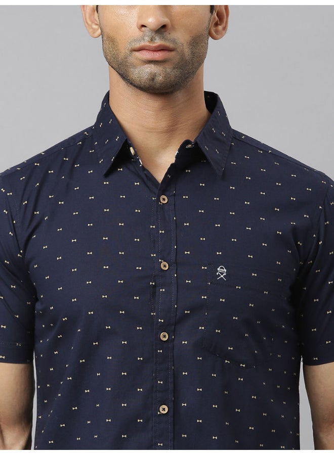 Thomas Scott All-Over Printed Short Sleeve Shirt Deep Navy Blue - Image 5