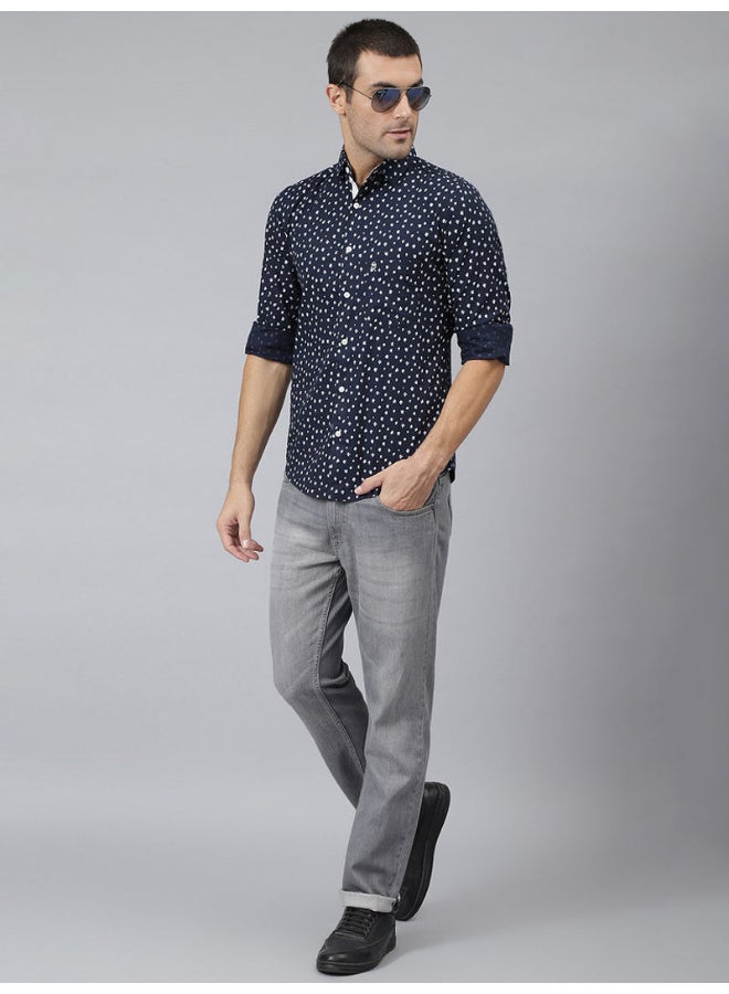 Thomas Scott - All-Over Printed Button Down Shirt Navy Blue - Image 1