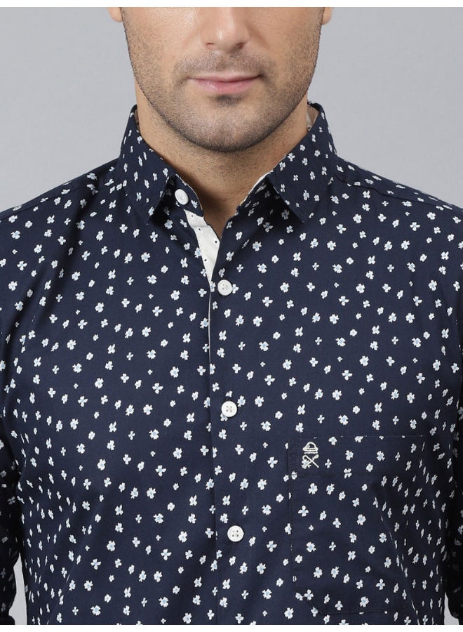 All-Over Printed Button Down Shirt Navy Blue - v1636789686/N51618482V_1