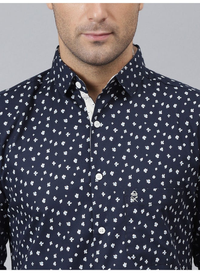 Thomas Scott - All-Over Printed Button Down Shirt Navy Blue - Image 1
