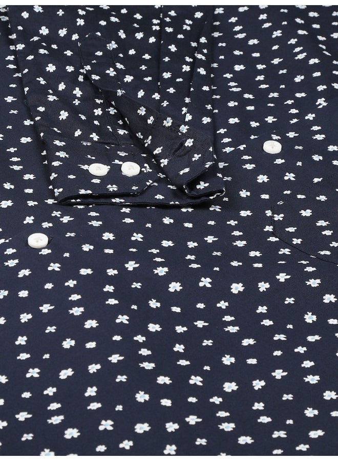 Thomas Scott - All-Over Printed Button Down Shirt Navy Blue - Image 1