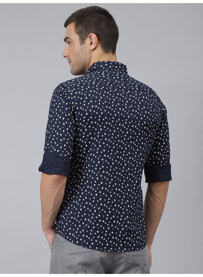 All-Over Printed Button Down Shirt Navy Blue - v1636789686/N51618482V_5