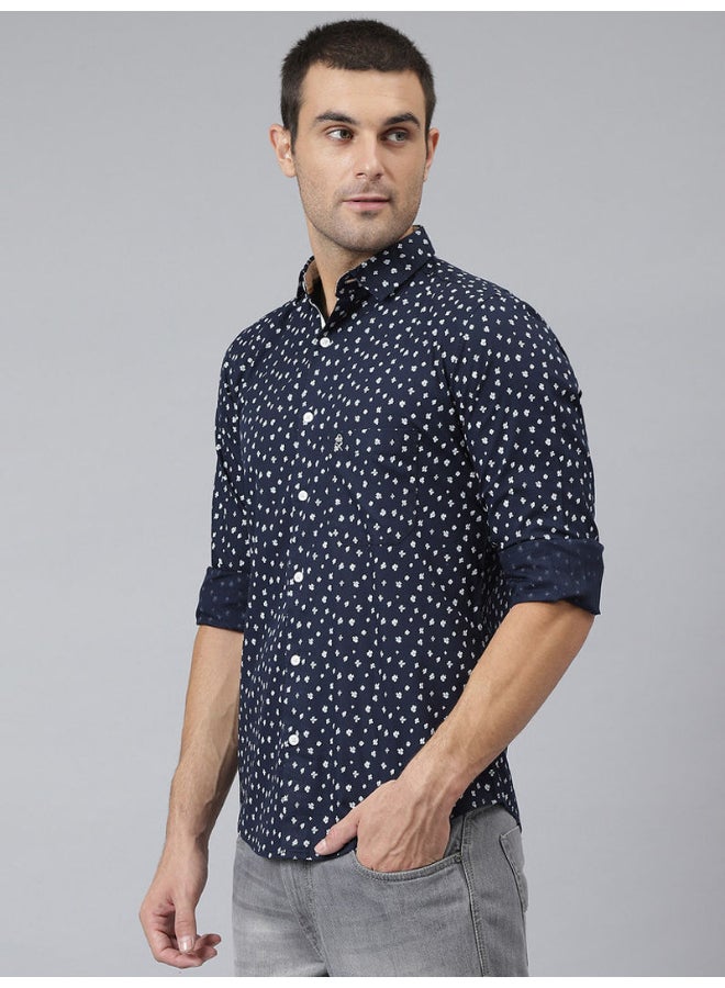 All-Over Printed Button Down Shirt Navy Blue - v1636789686/N51618482V_6