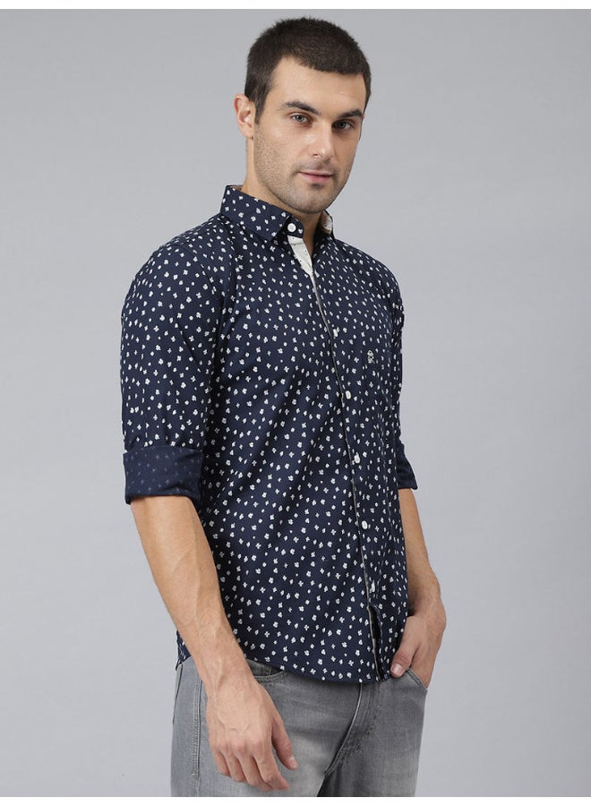 All-Over Printed Button Down Shirt Navy Blue - v1636789687/N51618482V_3