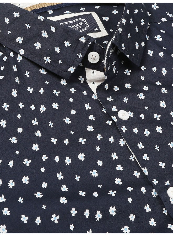 Thomas Scott - All-Over Printed Button Down Shirt Navy Blue - Image 1