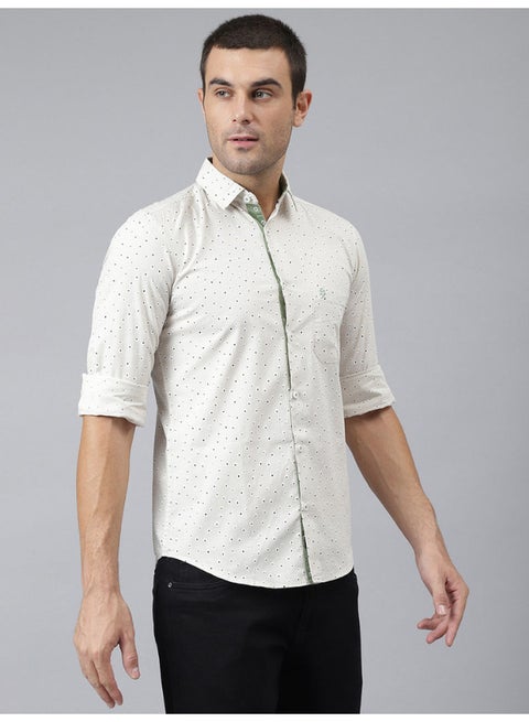 All-Over Printed Button Down Shirt Ecru