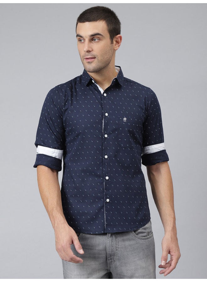 Thomas Scott All-Over Printed Button Down Shirt Marine - Image 1