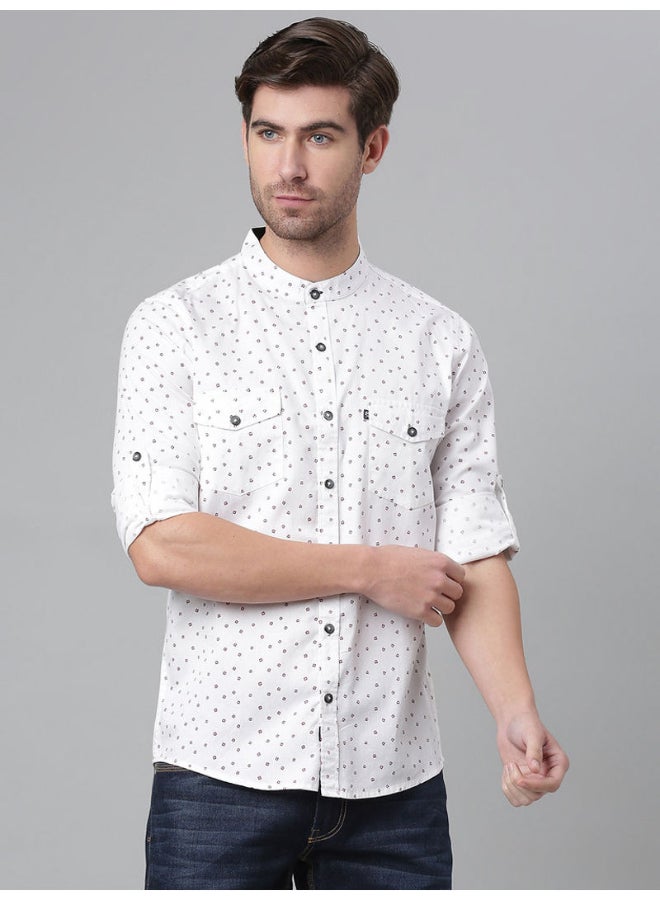 Thomas Scott - All-Over Printed Mandarin Neck Shirt Ghost White - Image 1