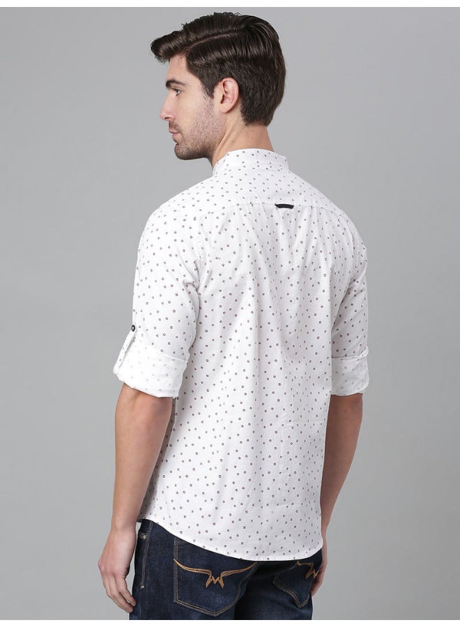 Thomas Scott - All-Over Printed Mandarin Neck Shirt Ghost White - Image 1