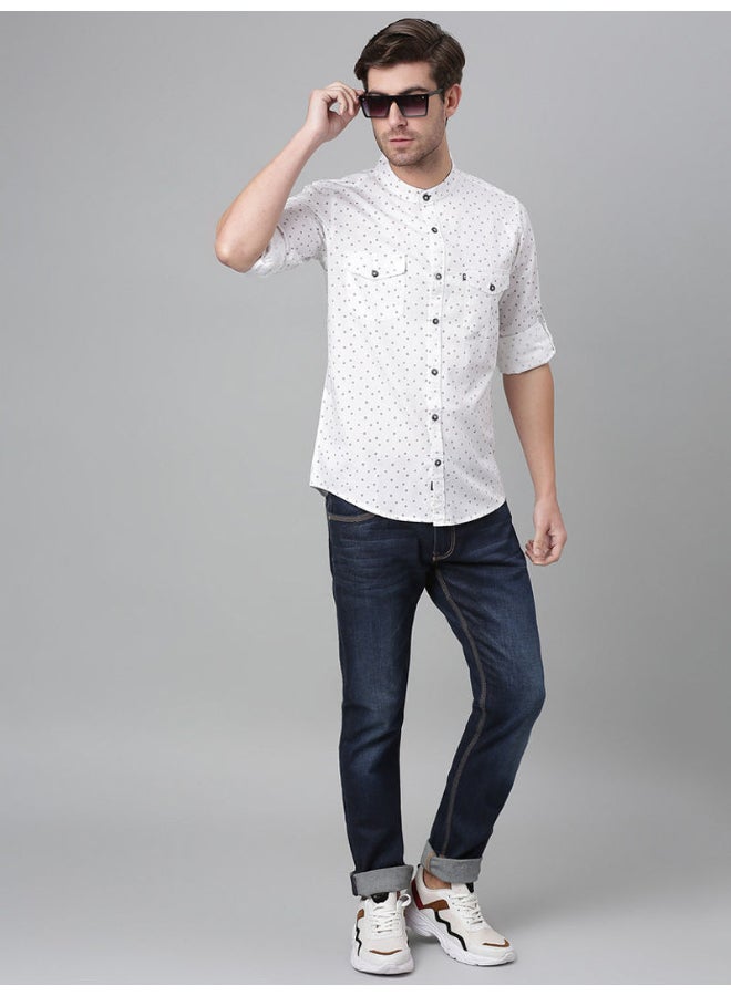 Thomas Scott - All-Over Printed Mandarin Neck Shirt Ghost White - Image 1