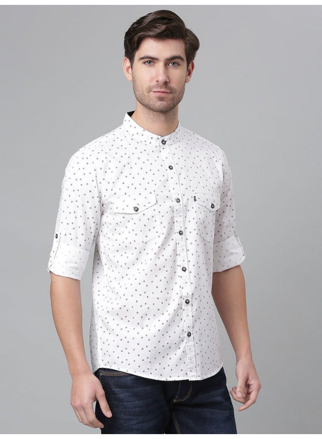 Thomas Scott - All-Over Printed Mandarin Neck Shirt Ghost White - Image 1